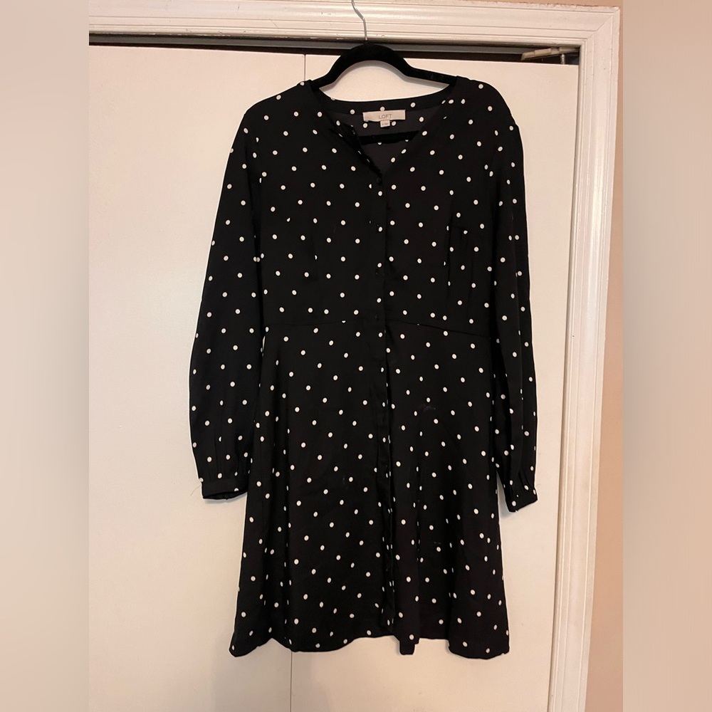 Loft Polka Dot Button Down Dress (6) EUC